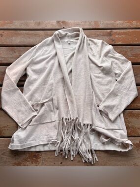 89th & Madison Cream Fringe Cardigan - Size XL